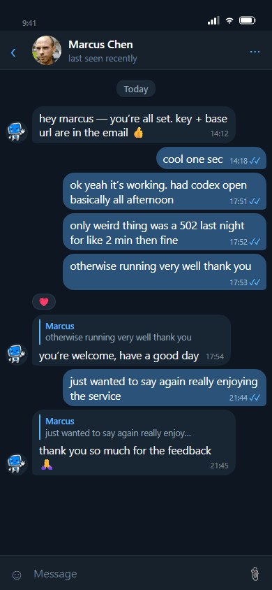Customer feedback: Telegram, 1 / 50