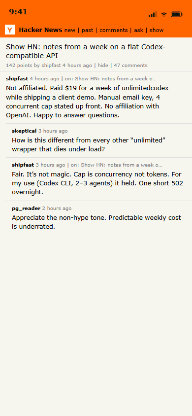 Customer feedback: Hacker News, 30 / 50