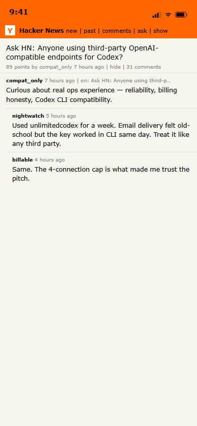 Customer feedback: Hacker News, 31 / 50