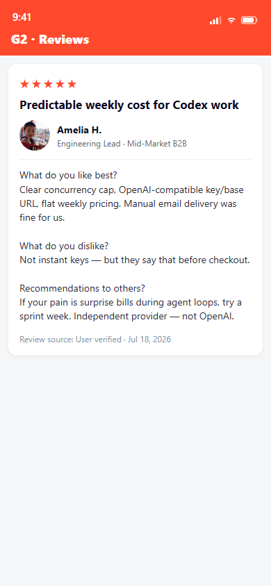 Customer feedback: G2, 41 / 50